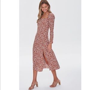 NWT Forever 21 Spotted Brown White  Midi Dress Size Small